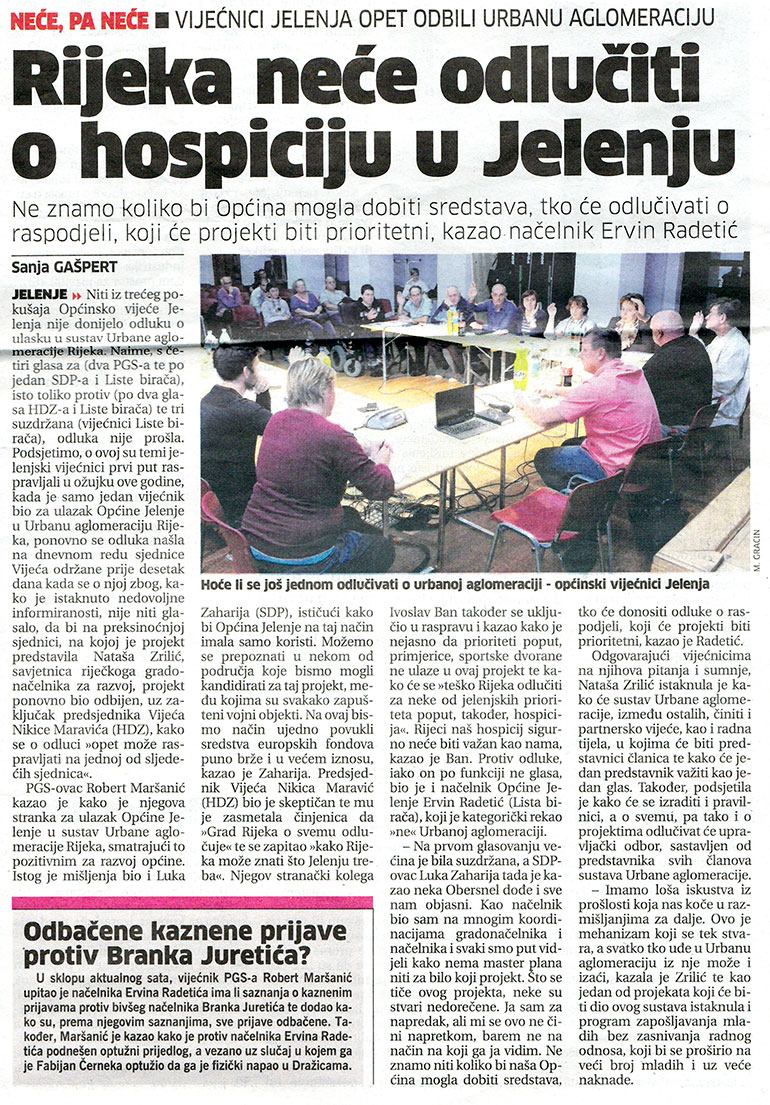 Općina Jelenje nije dio Urbane aglomeracije Rijeka