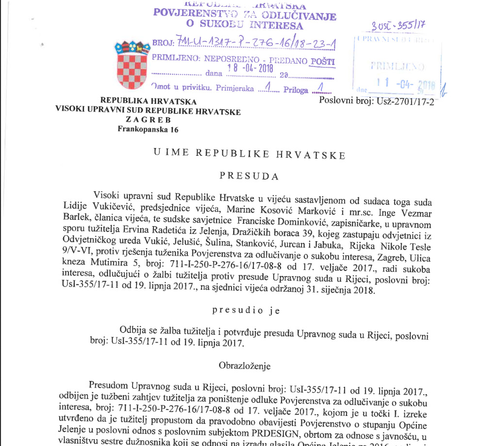 Stigla presuda Visokog upravnog suda: Radetići oštetili proračun za 105 tisuća kuna ugovorenih sredstava